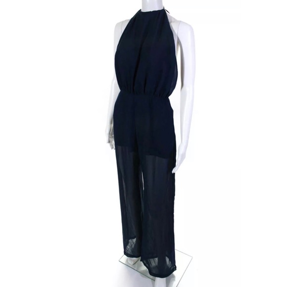 Reformation Navy Halter Wide Leg Jumpsuit XS - Picture 2 of 4